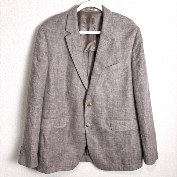 Hackett London Taupe Linen Delave Hopsack Blazer Men’s 46R Work Classic Wedding - Picture 2 of 16